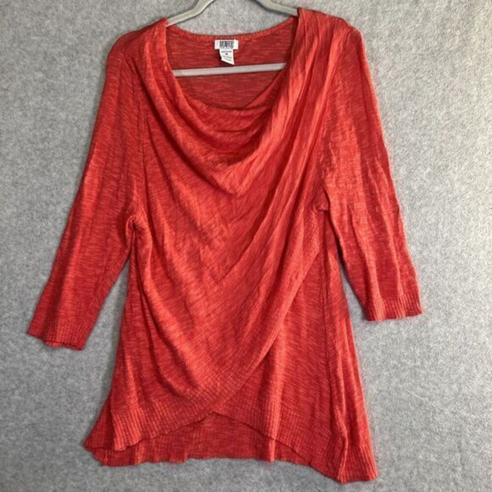 Monroe & Main Coral Red Layered Tunic Top Blouse 1X Shall Neckline Lightweight